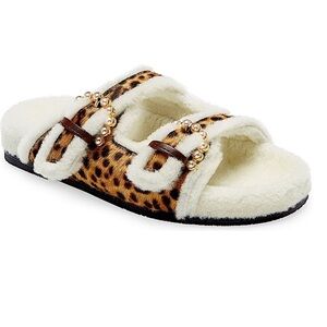 Stuart Weitzman Piper Chill Slide Sandals Cheetah CalfHair Fur New NWT​​